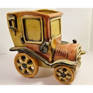 Lefton Ceramic Antique Model T Car Planter Vintage Flower Pot Yellow/Brown